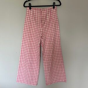 Pink Gingham Wide Leg Trousers